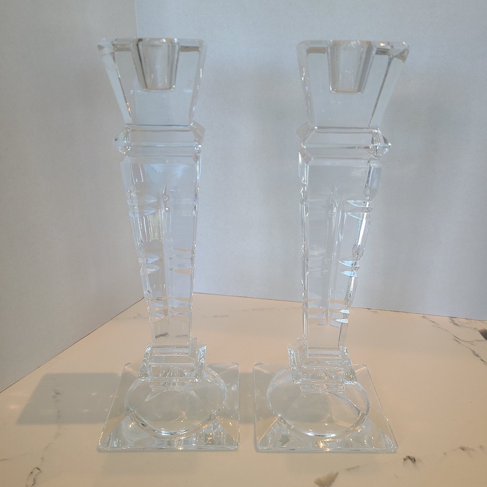 Clear Crystal Glass Candle Holders‎ 10" Set Of 2